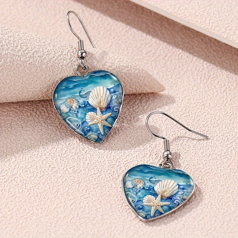 Ocean Heart Dangle Earrings