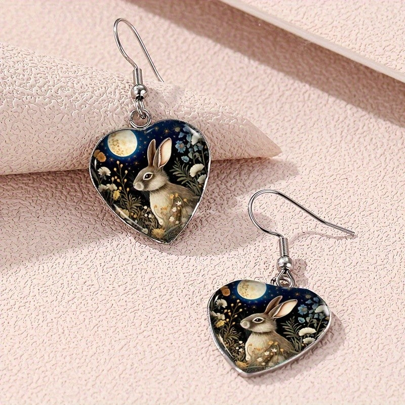 Moon Rabbit Heart Earrings
