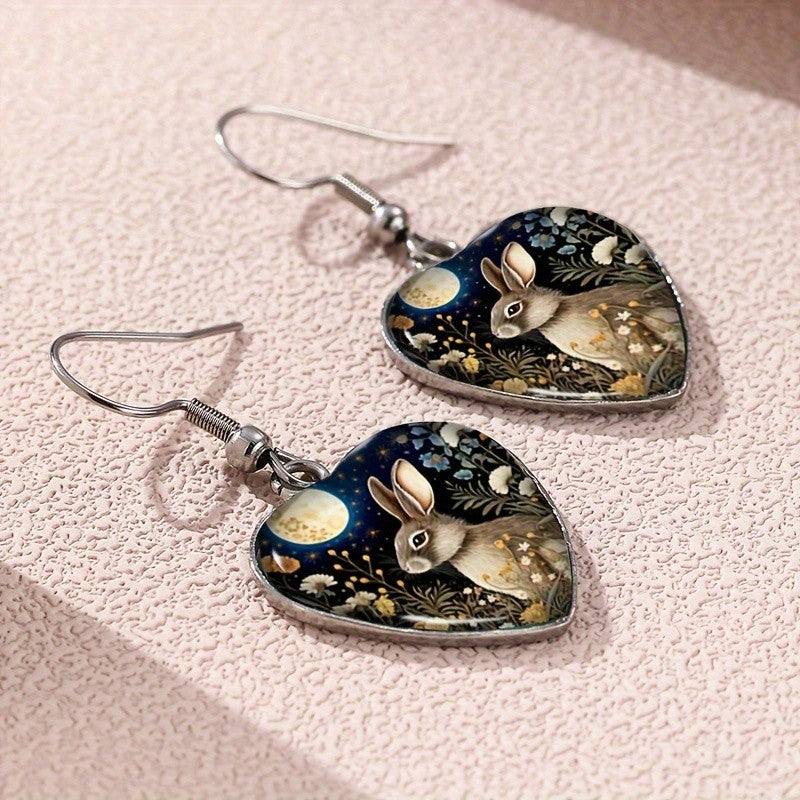 Moon Rabbit Heart Earrings