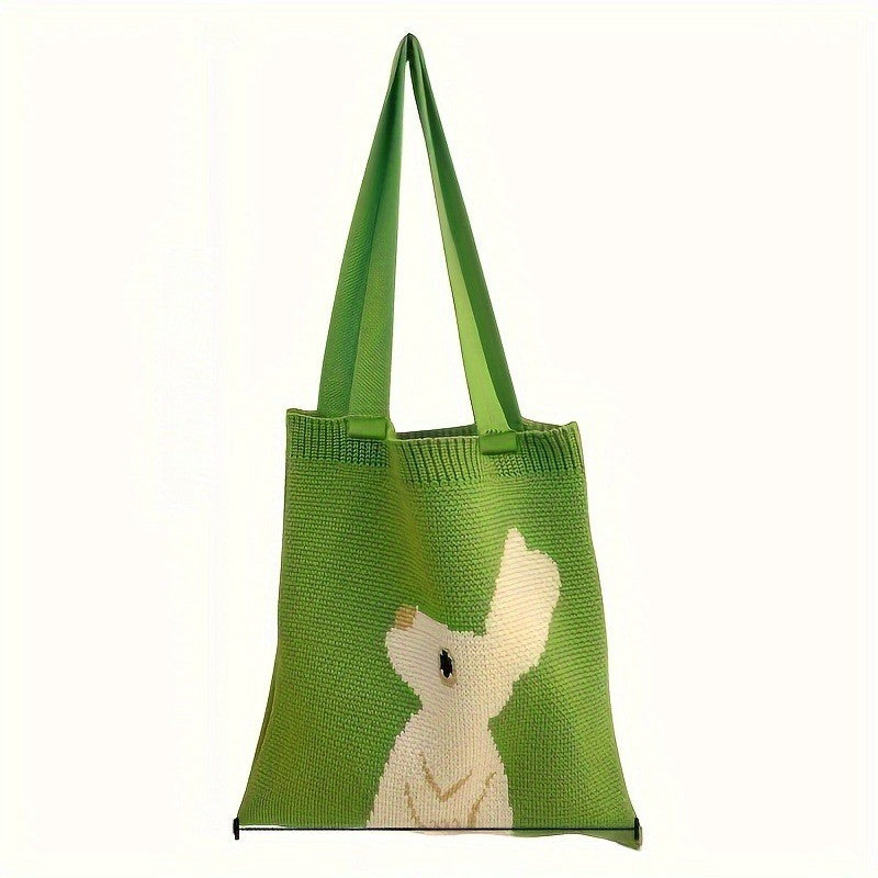 Green Knitted Rabbit Tote Bag