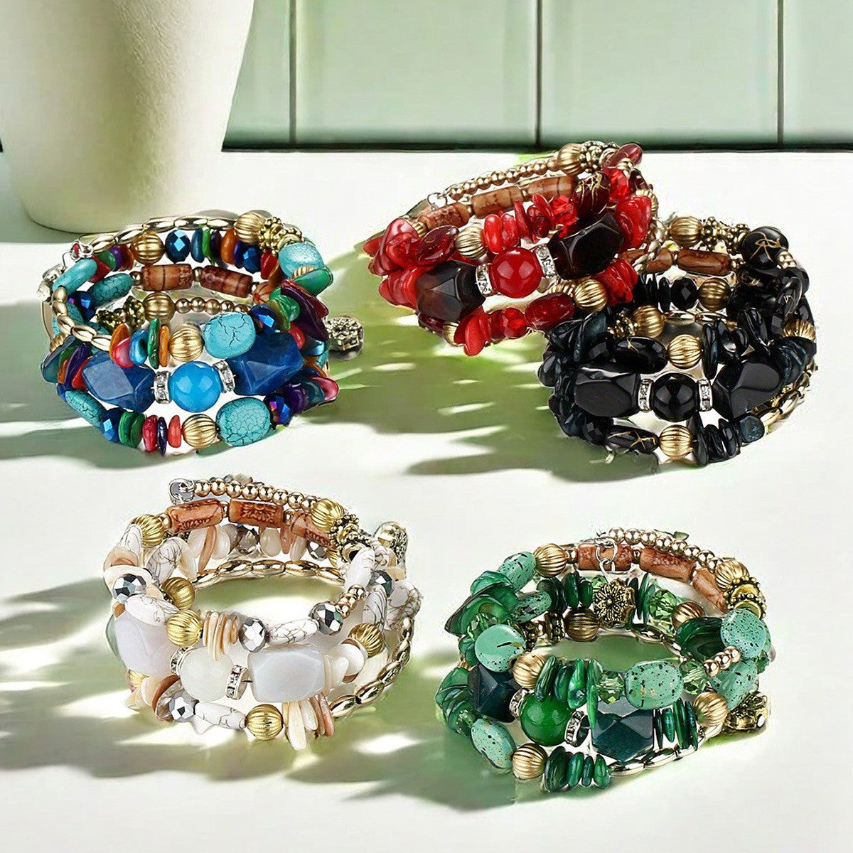 Green Speckled Bead Bracelet Set