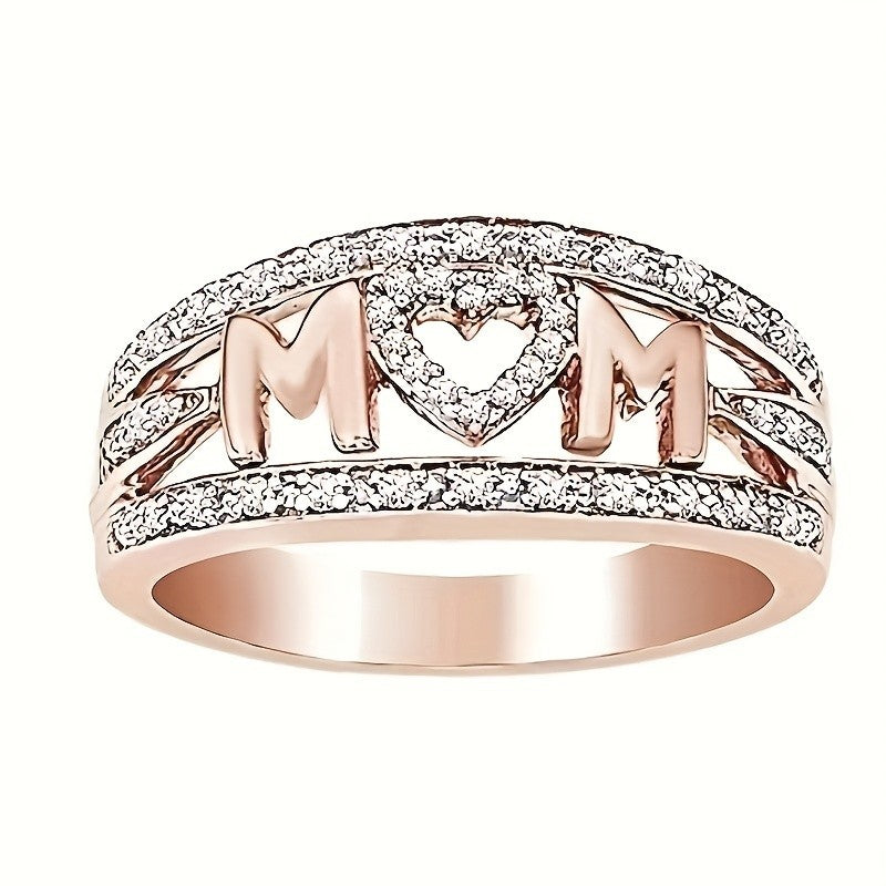 Rhinestone MOM Heart Ring