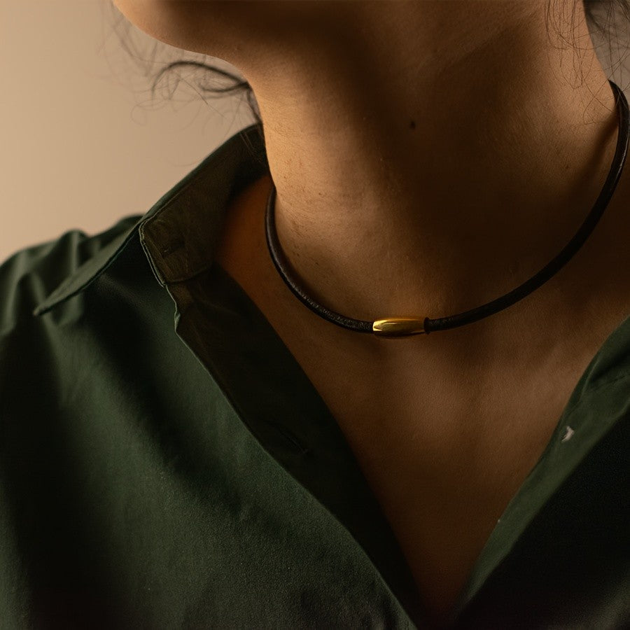 Gold Accent Leather Choker