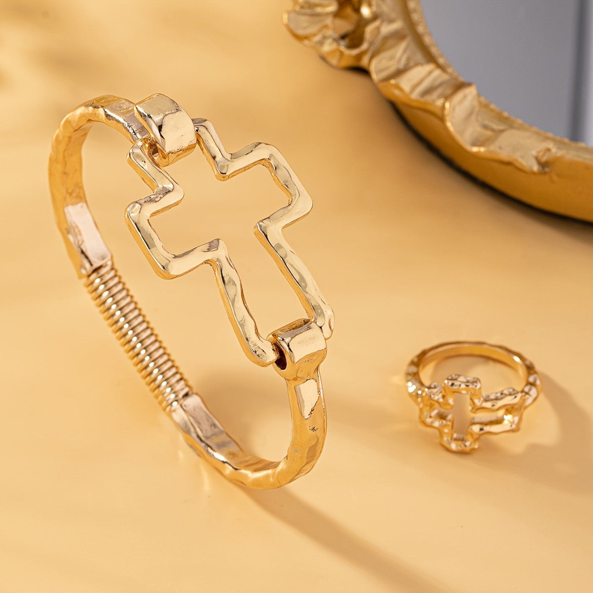 Open Cross Bracelet & Ring Set