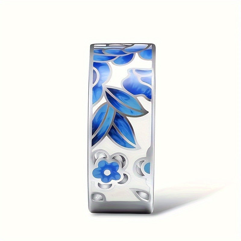 Blue Floral Mosaic Wide Ring