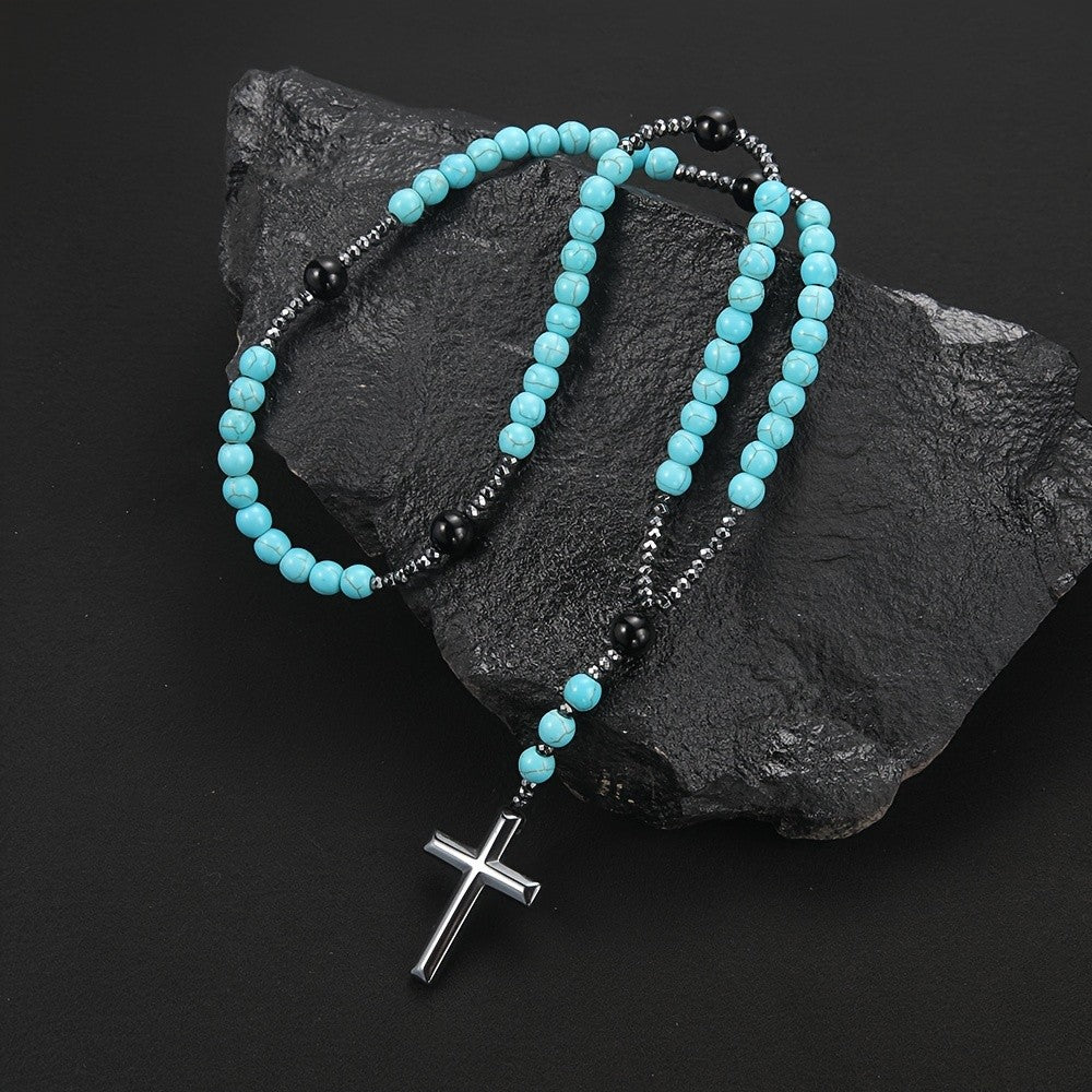 Turquoise Bead Rosary Necklace