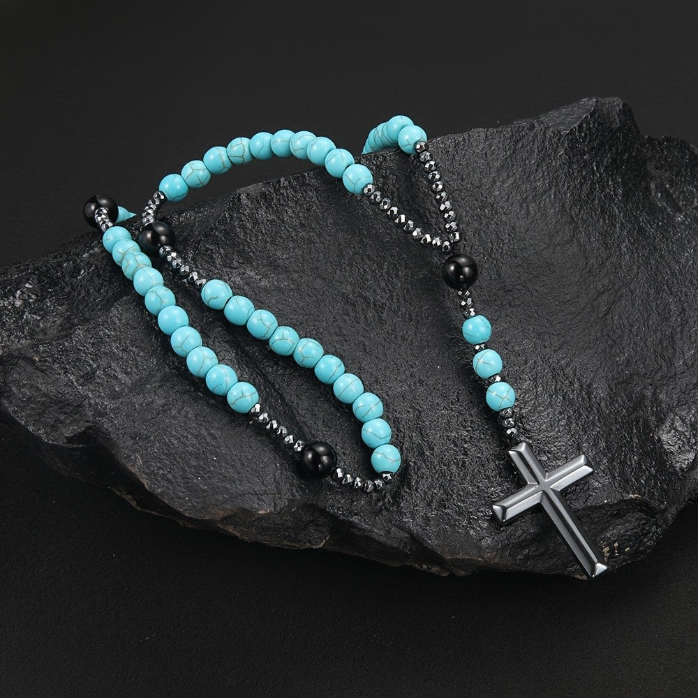 Turquoise Bead Rosary Necklace