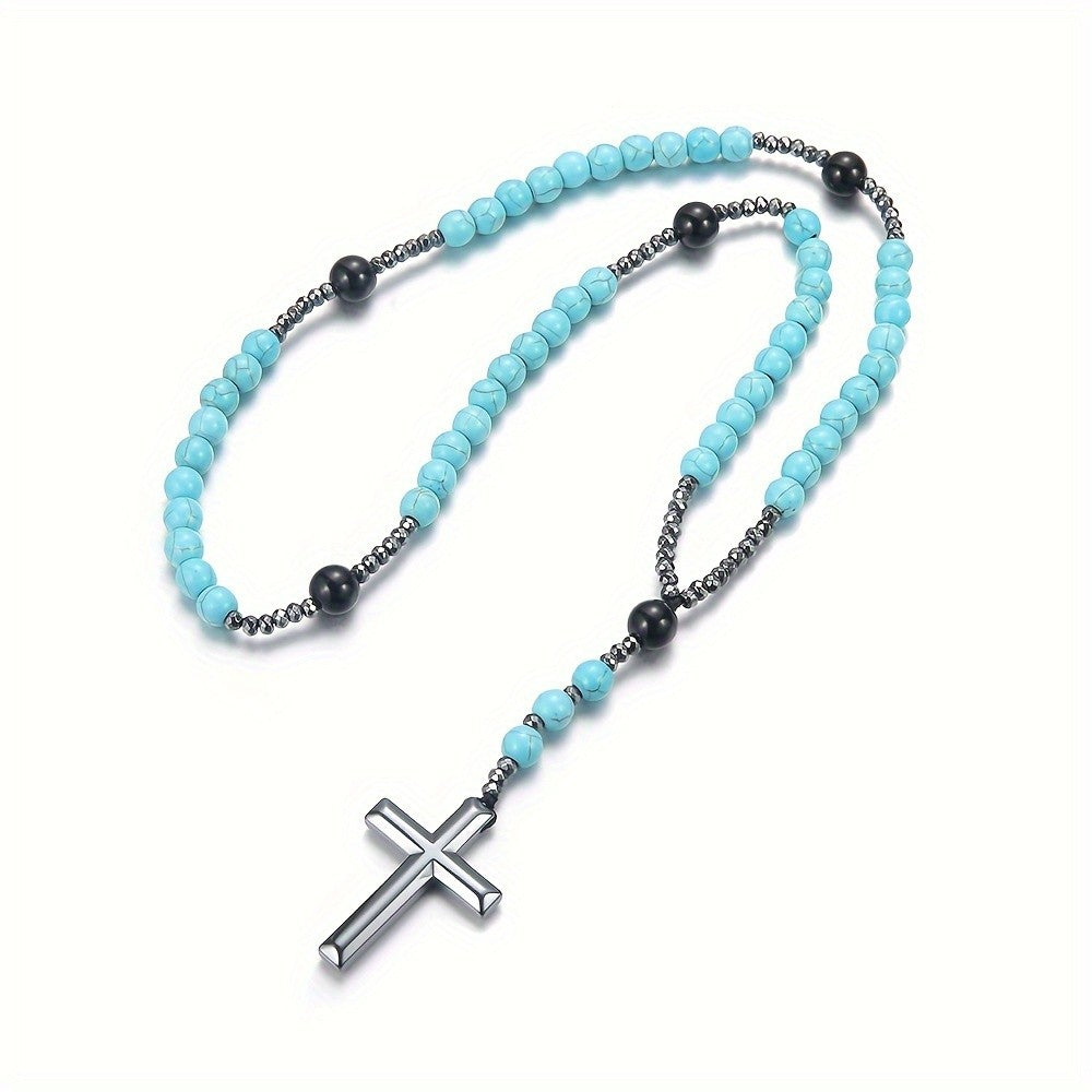 Turquoise Bead Rosary Necklace