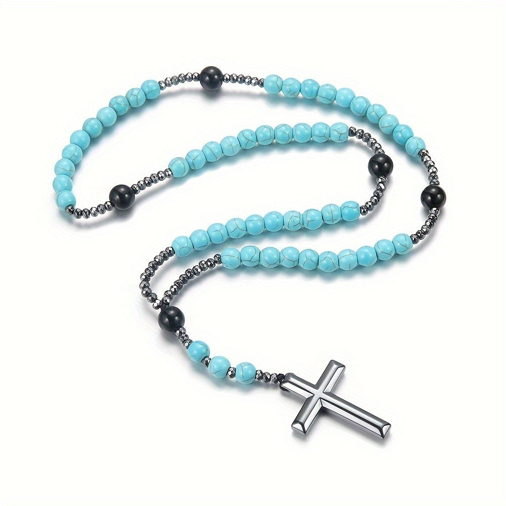 Turquoise Bead Rosary Necklace