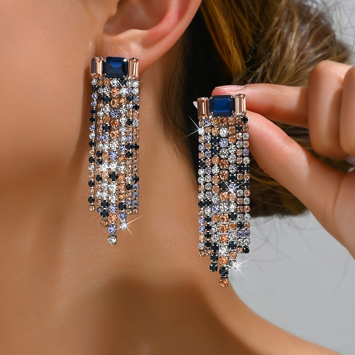 Mixed Crystal Fringe Drop Earrings