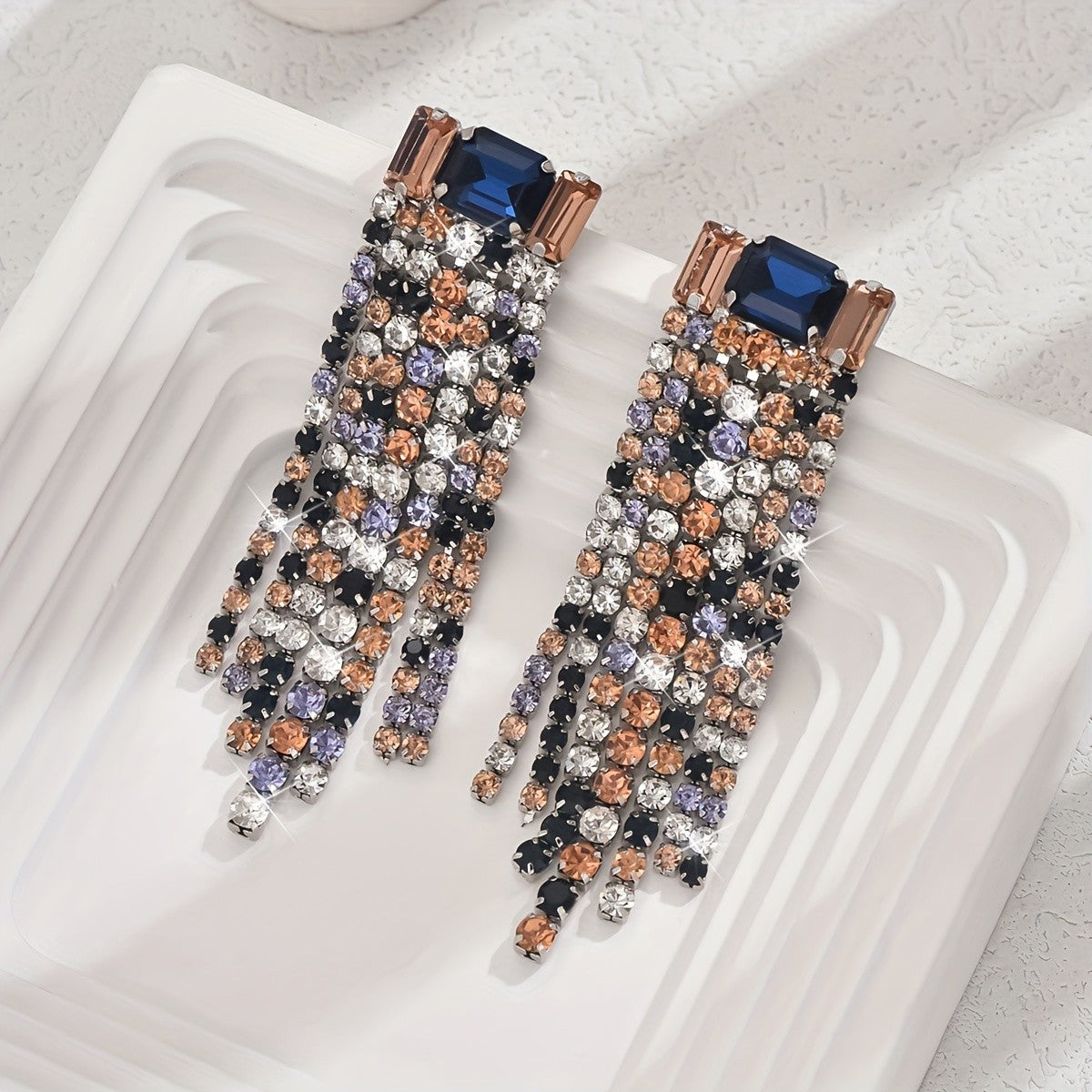 Mixed Crystal Fringe Drop Earrings