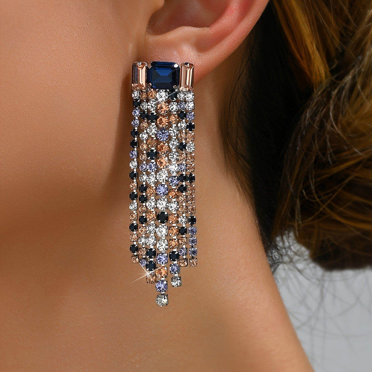 Mixed Crystal Fringe Drop Earrings