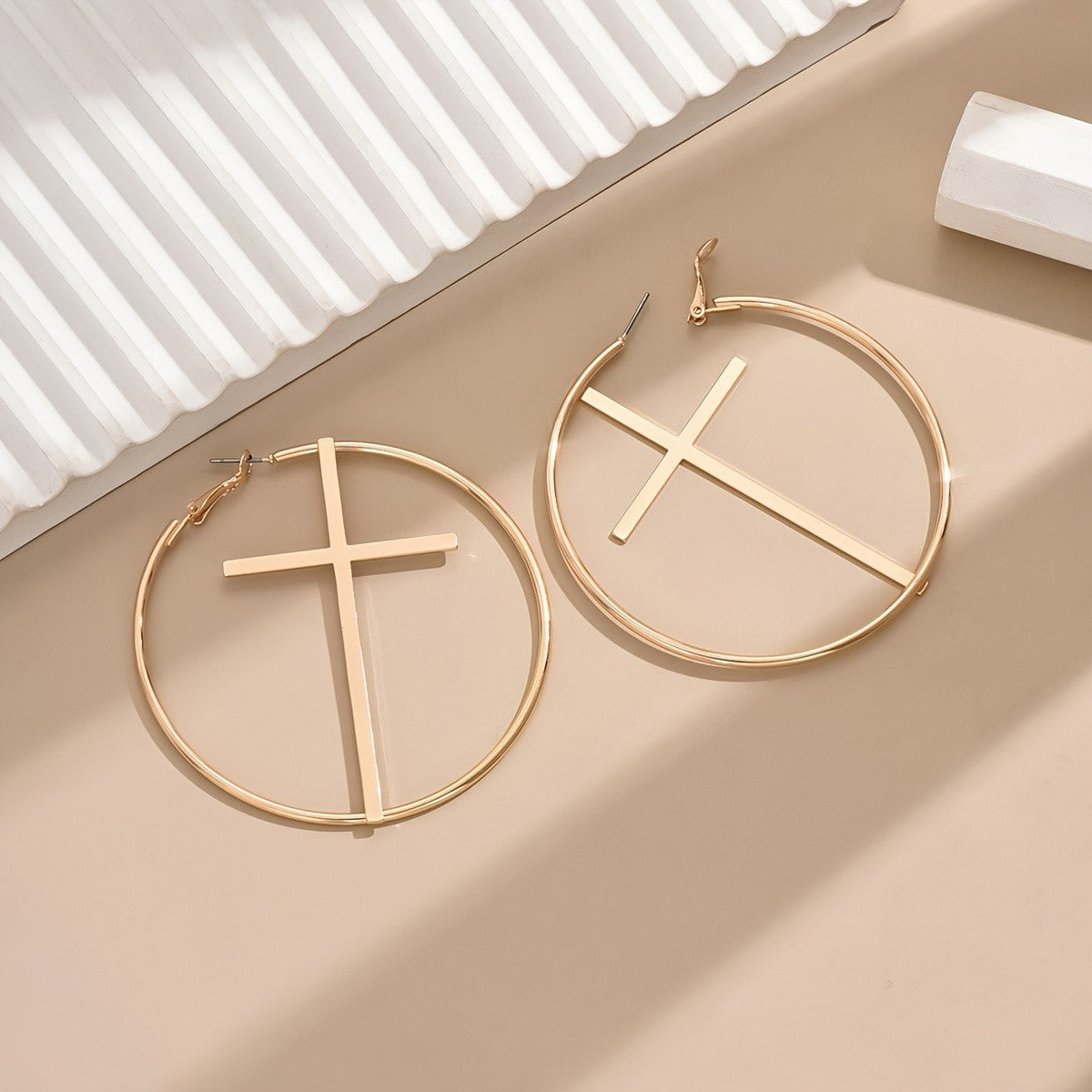 Minimalist Cross Hoop Earrings
