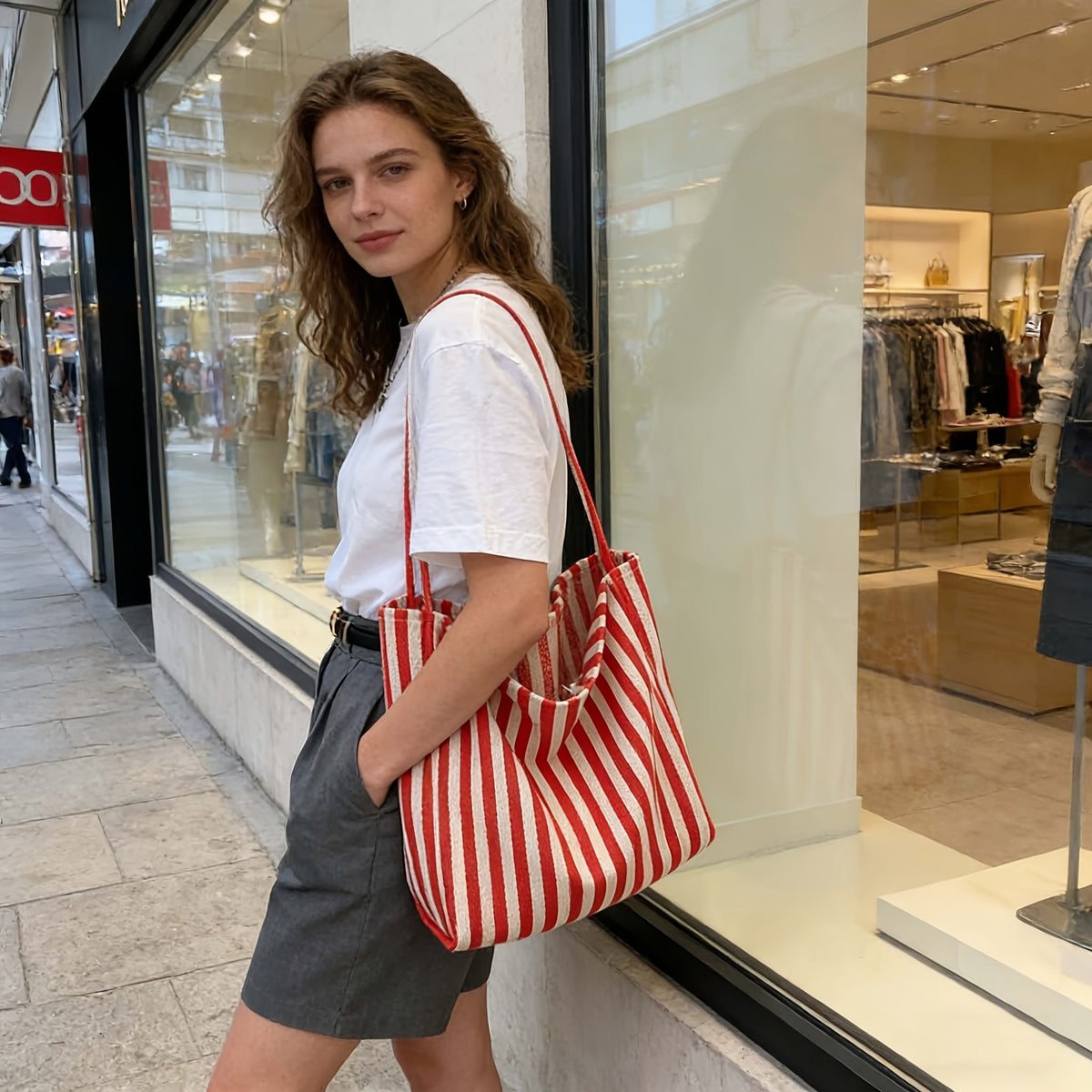 Striped Woven Tote