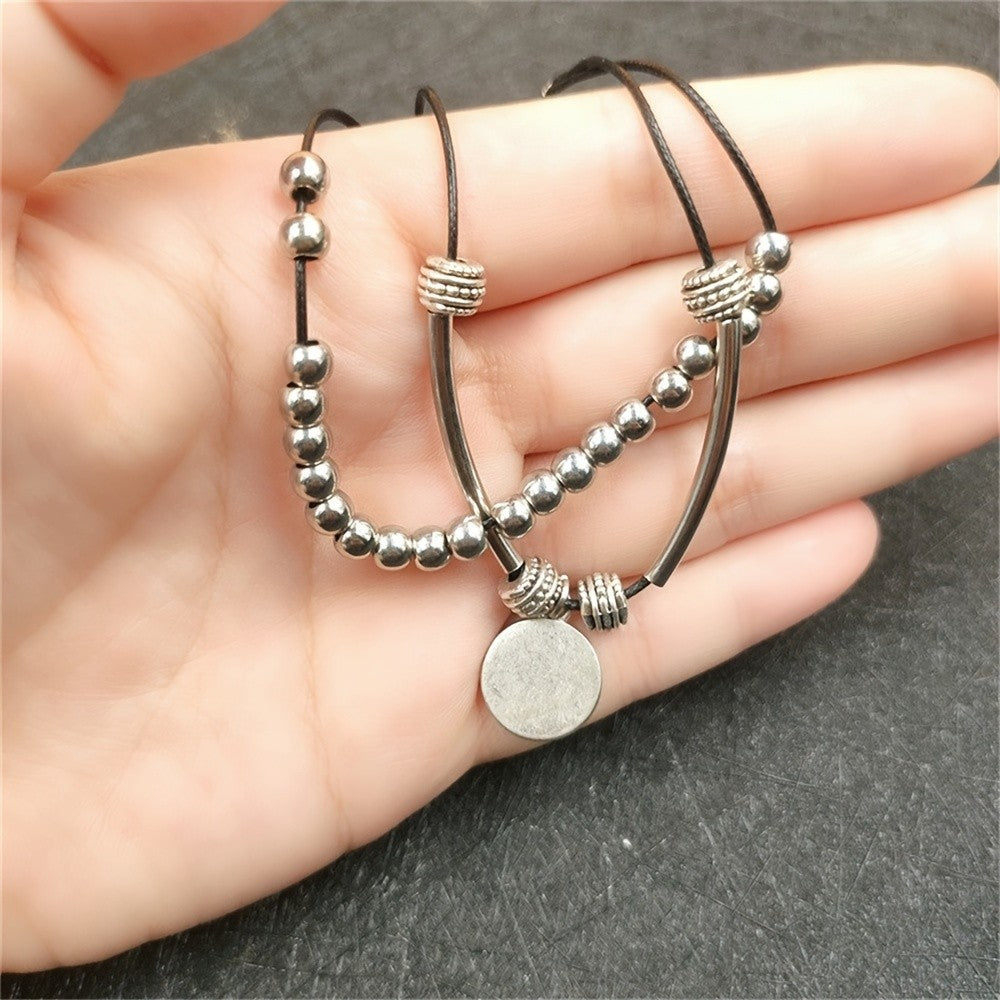 Silver-Tone Bar & Bead Anklet