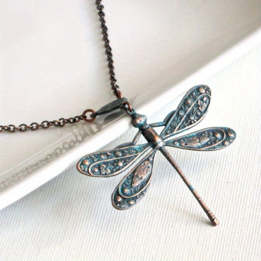 Verdigris Dragonfly Pendant Necklace