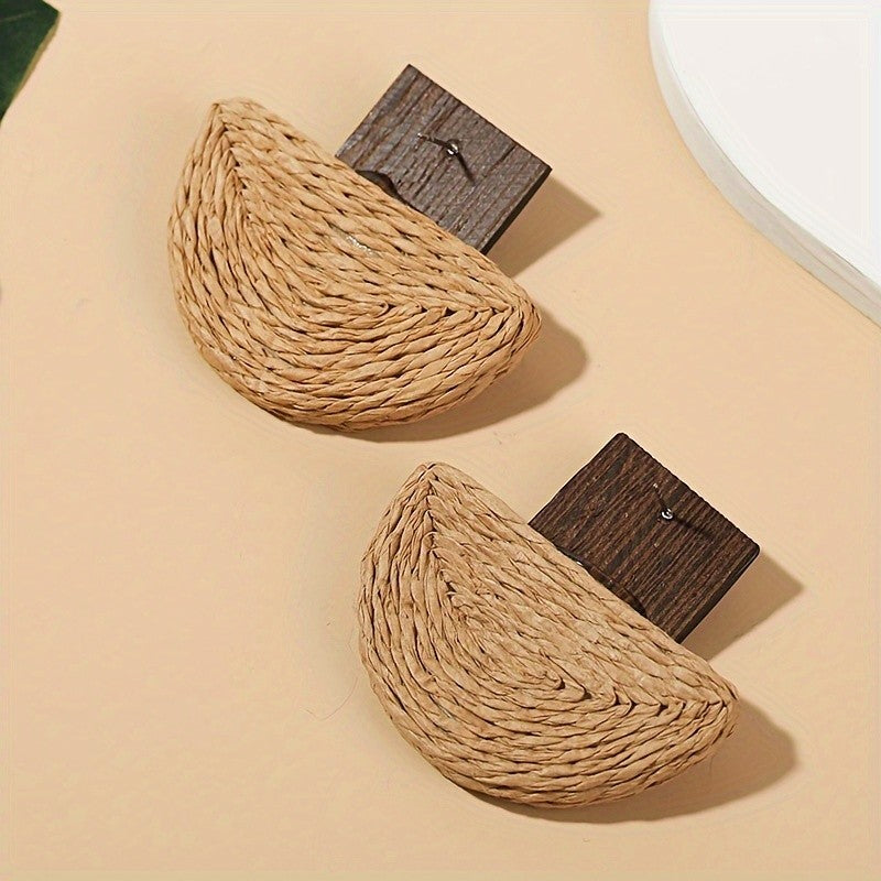 Wood Square Woven Earrings