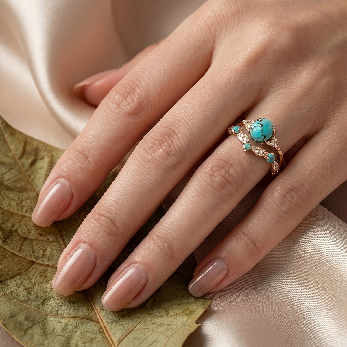 Turquoise & Crystal Ring Set