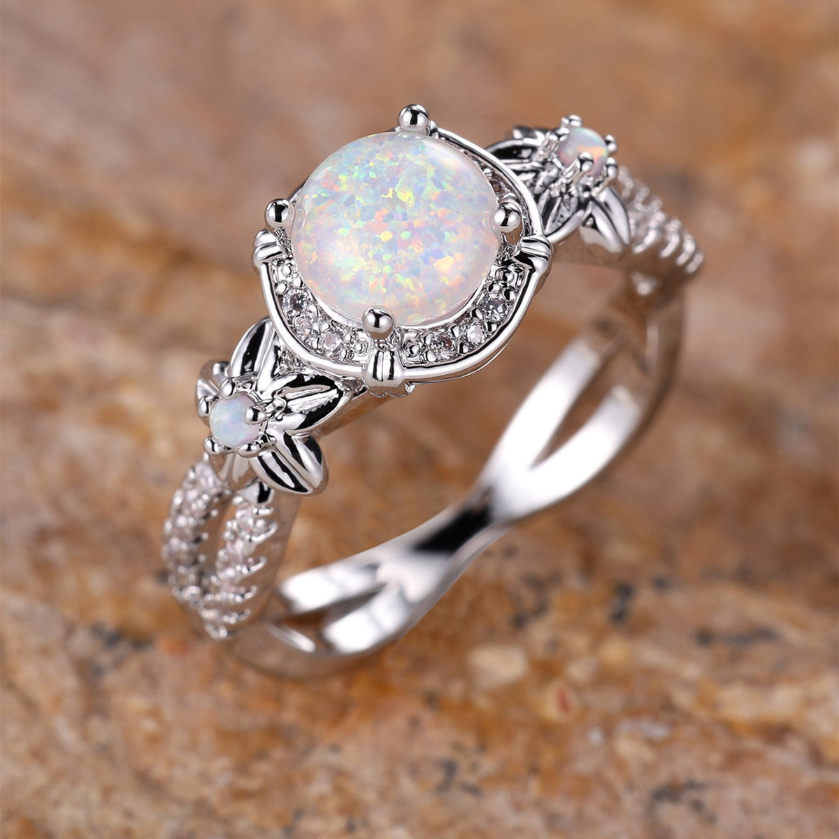 Opal Vine Leaf Ring