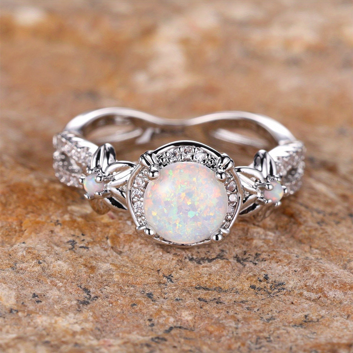 Opal Vine Leaf Ring