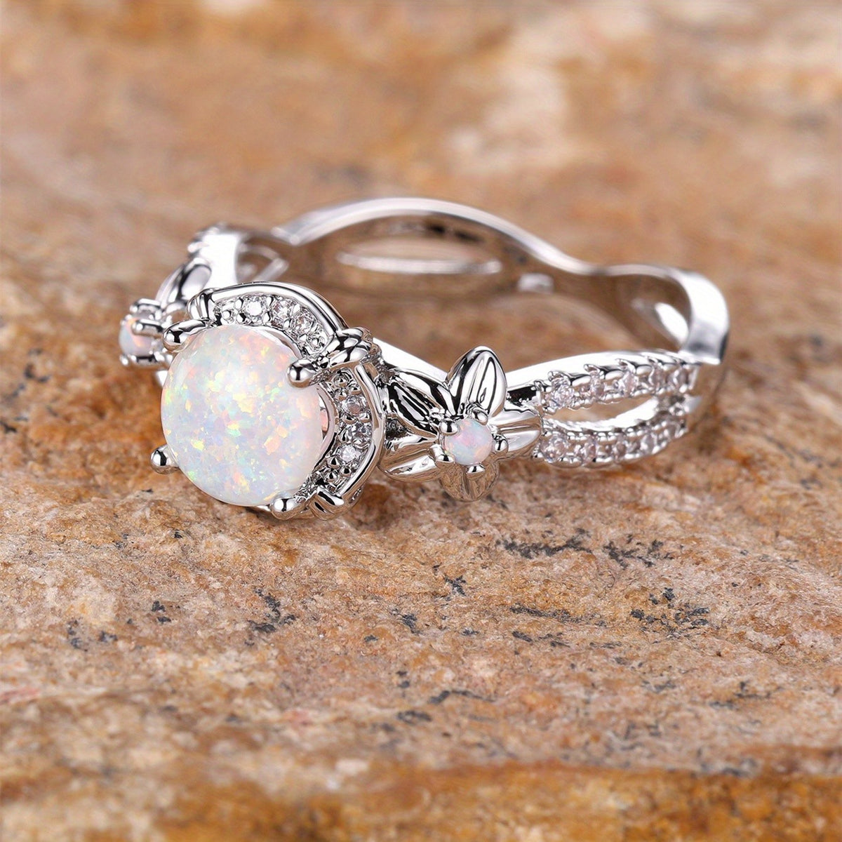 Opal Vine Leaf Ring