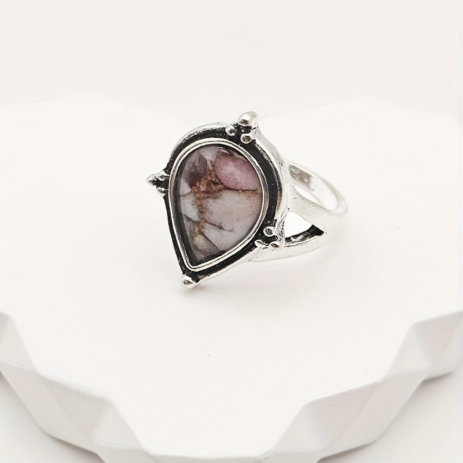 Pink Mosaic Teardrop Ring