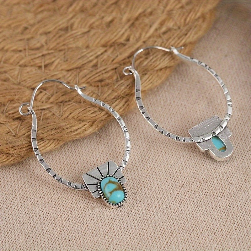 Turquoise Square Hoop Earrings