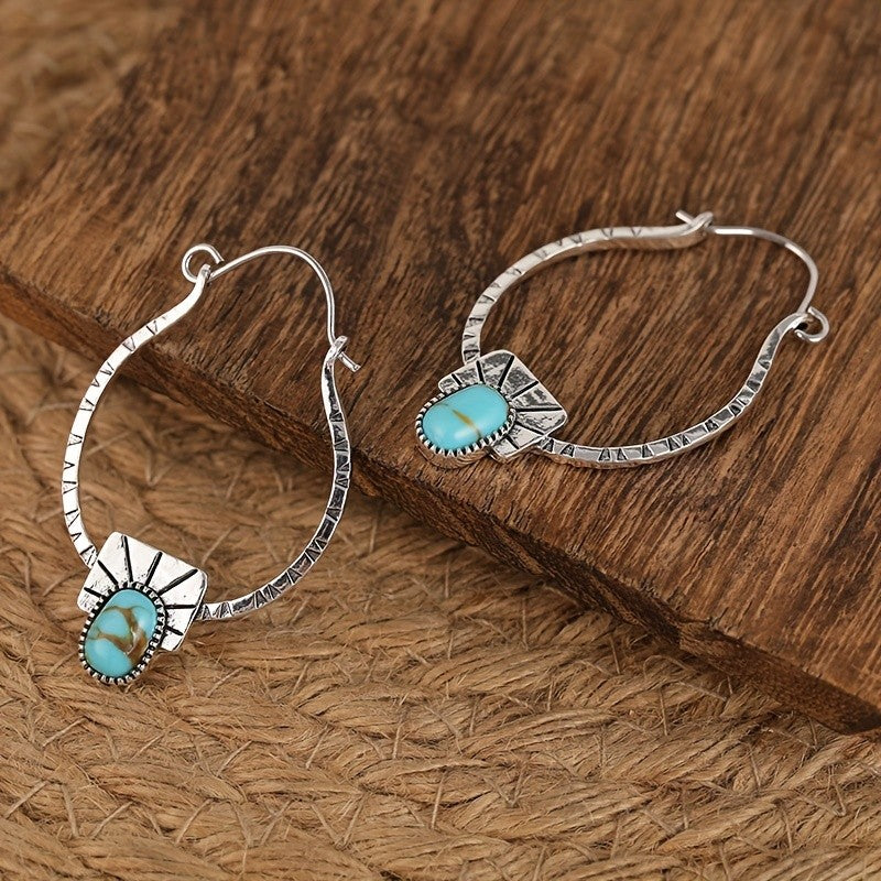 Turquoise Square Hoop Earrings