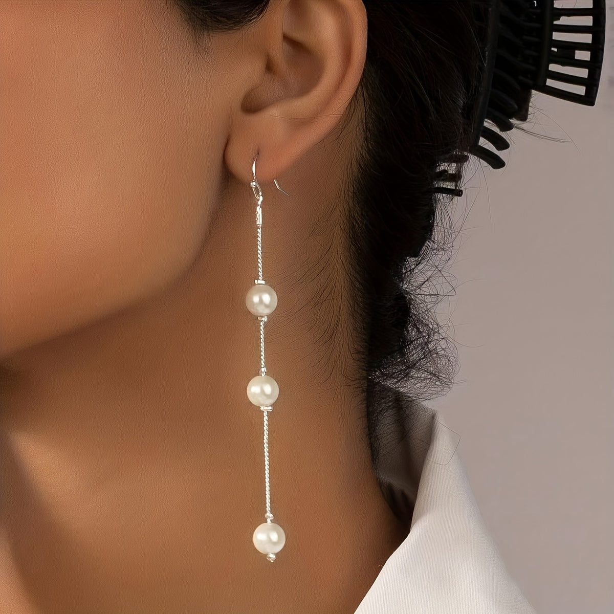 Linear Pearl Chain Drop Earrings
