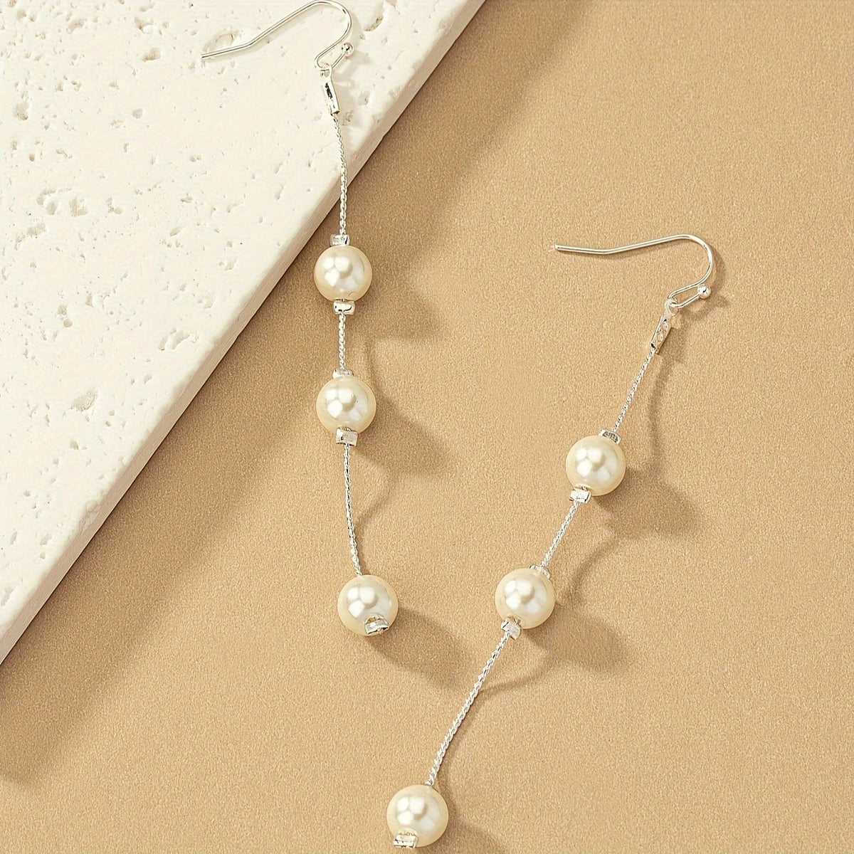 Linear Pearl Chain Drop Earrings