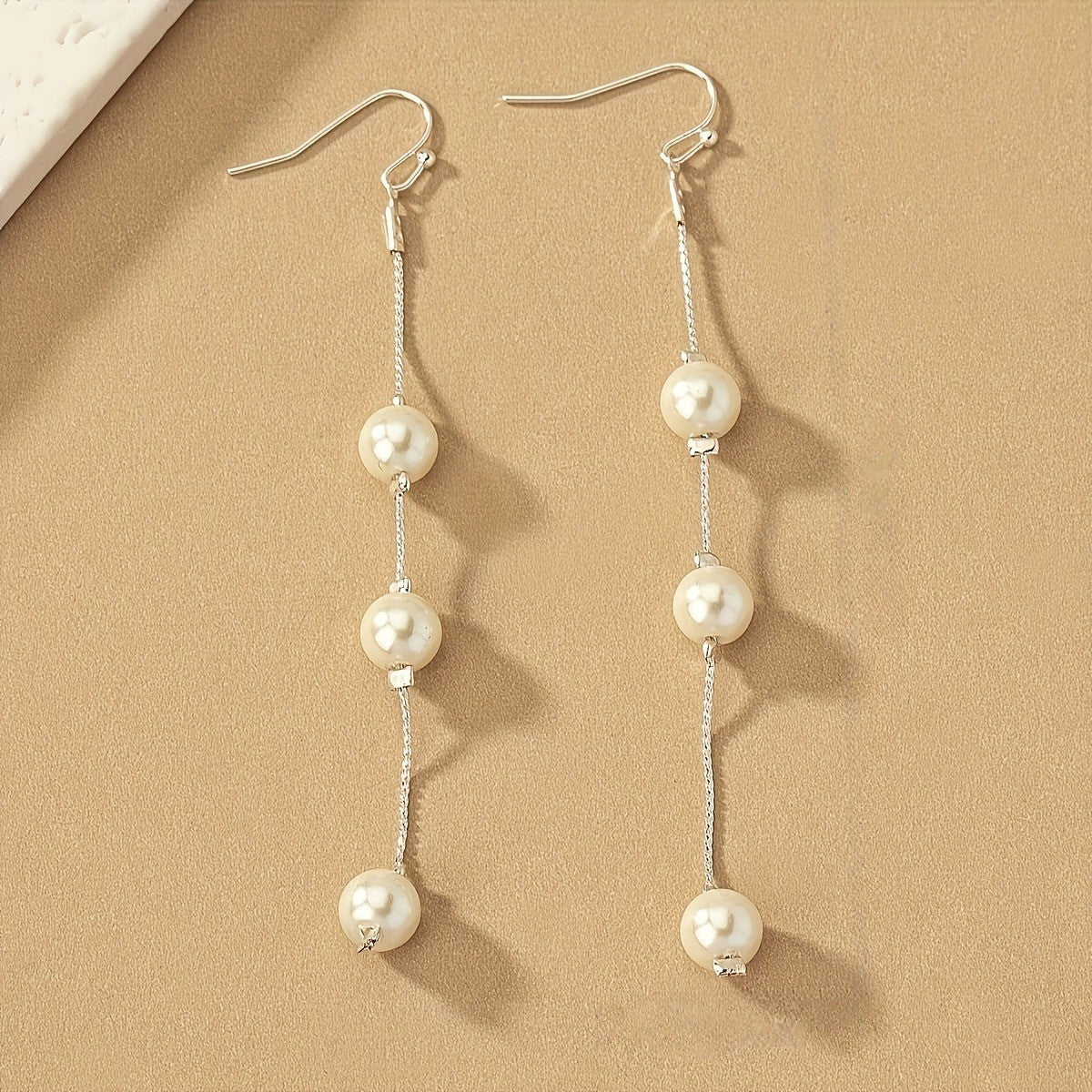 Linear Pearl Chain Drop Earrings
