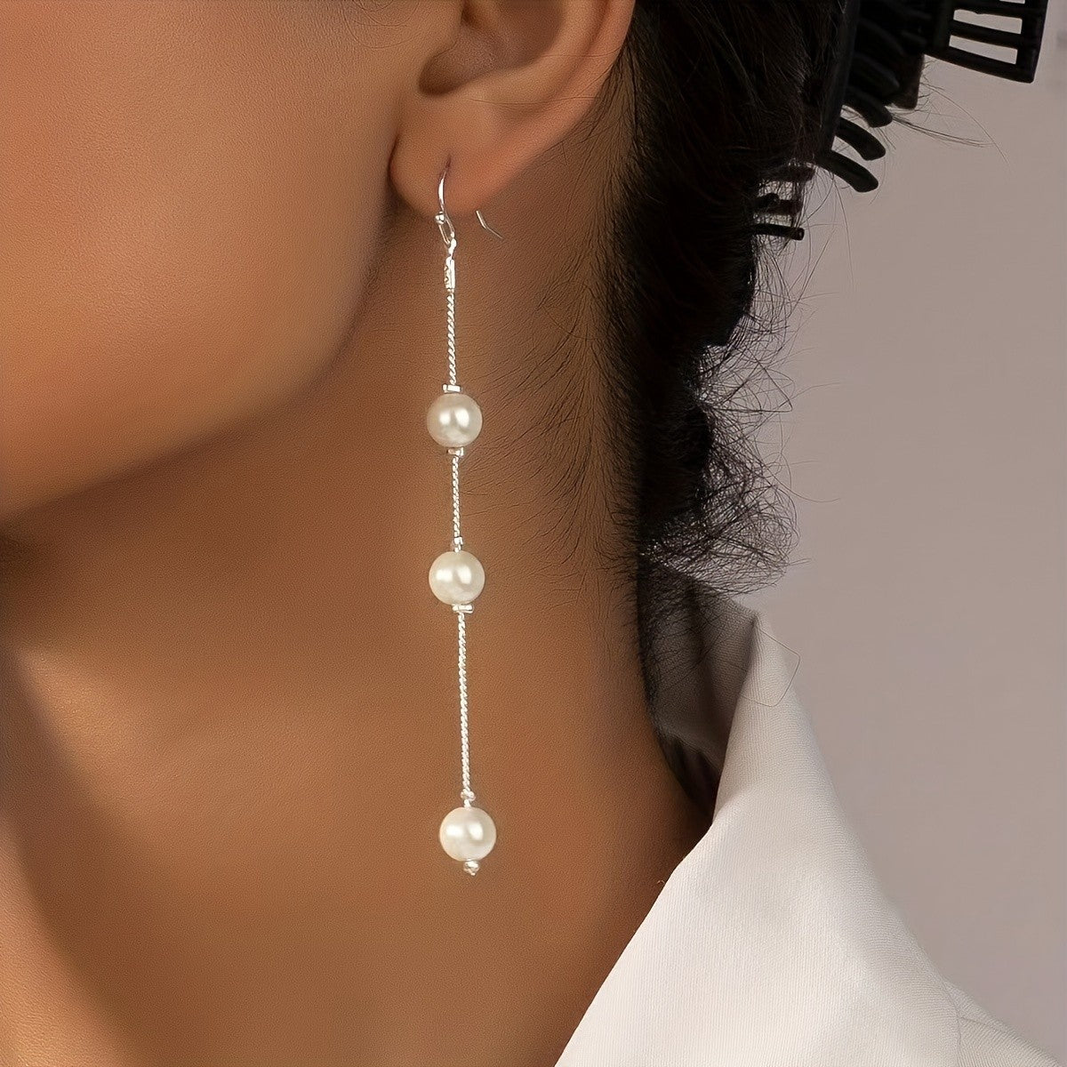 Linear Pearl Chain Drop Earrings