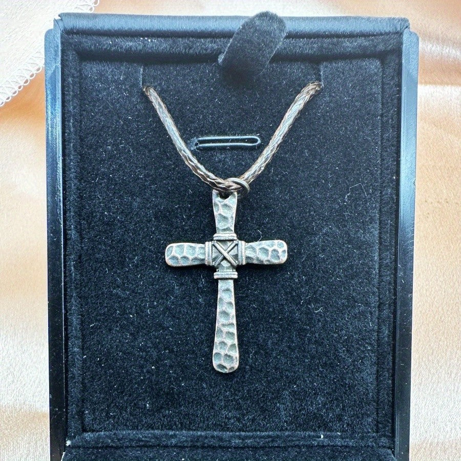 Hammered Wire Wrap Cross Necklace