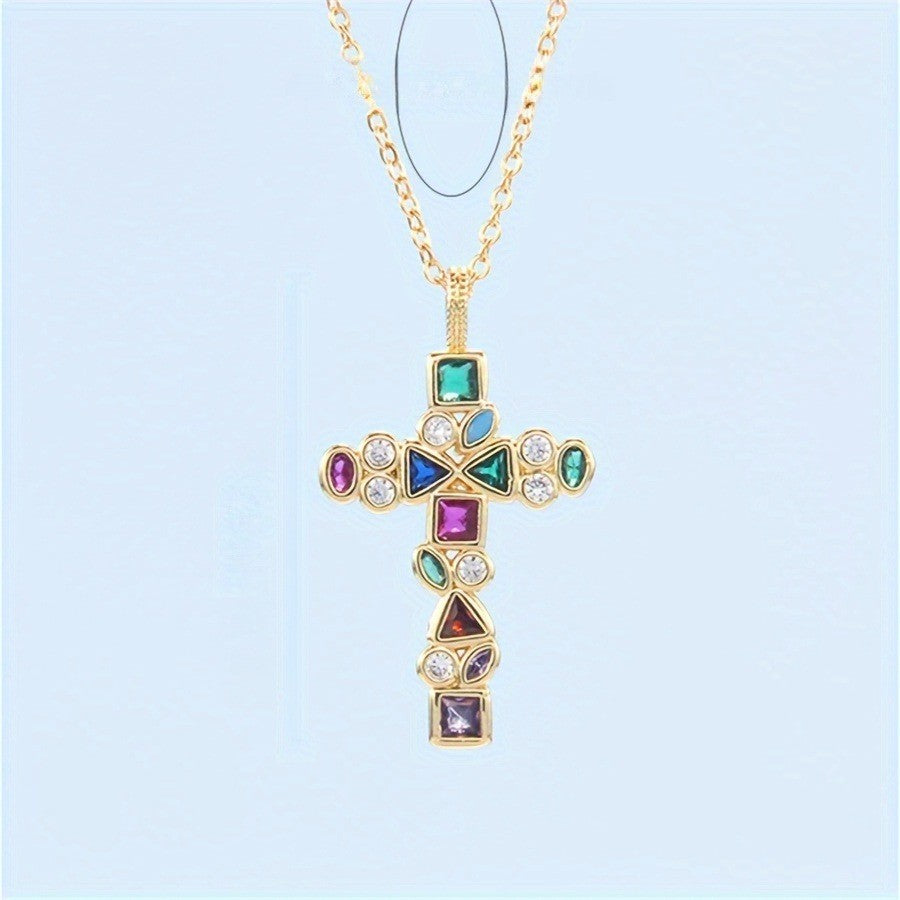 Multicolor Gemstone Cross Necklace