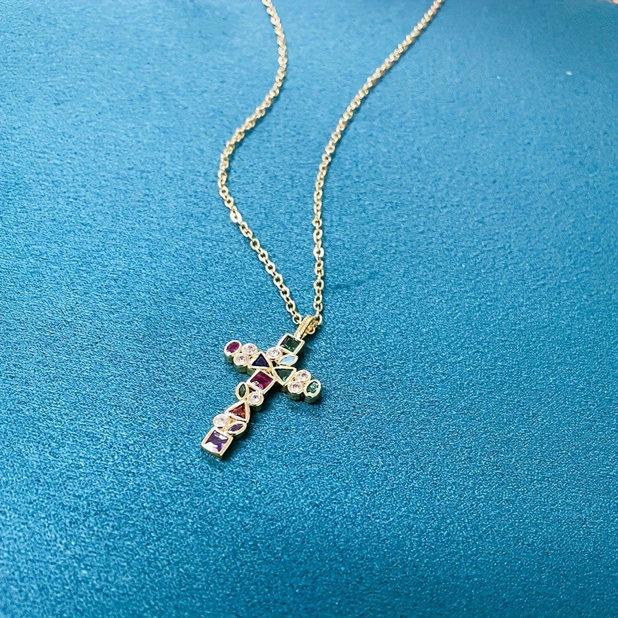Multicolor Gemstone Cross Necklace
