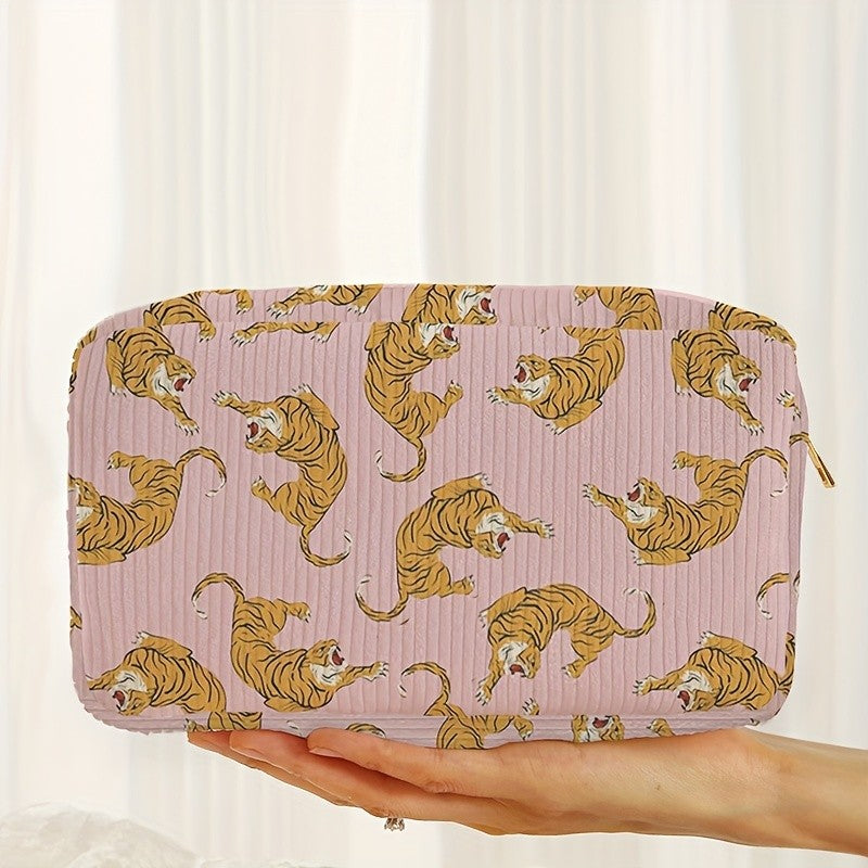 Pink Tiger Print Cosmetic Bag