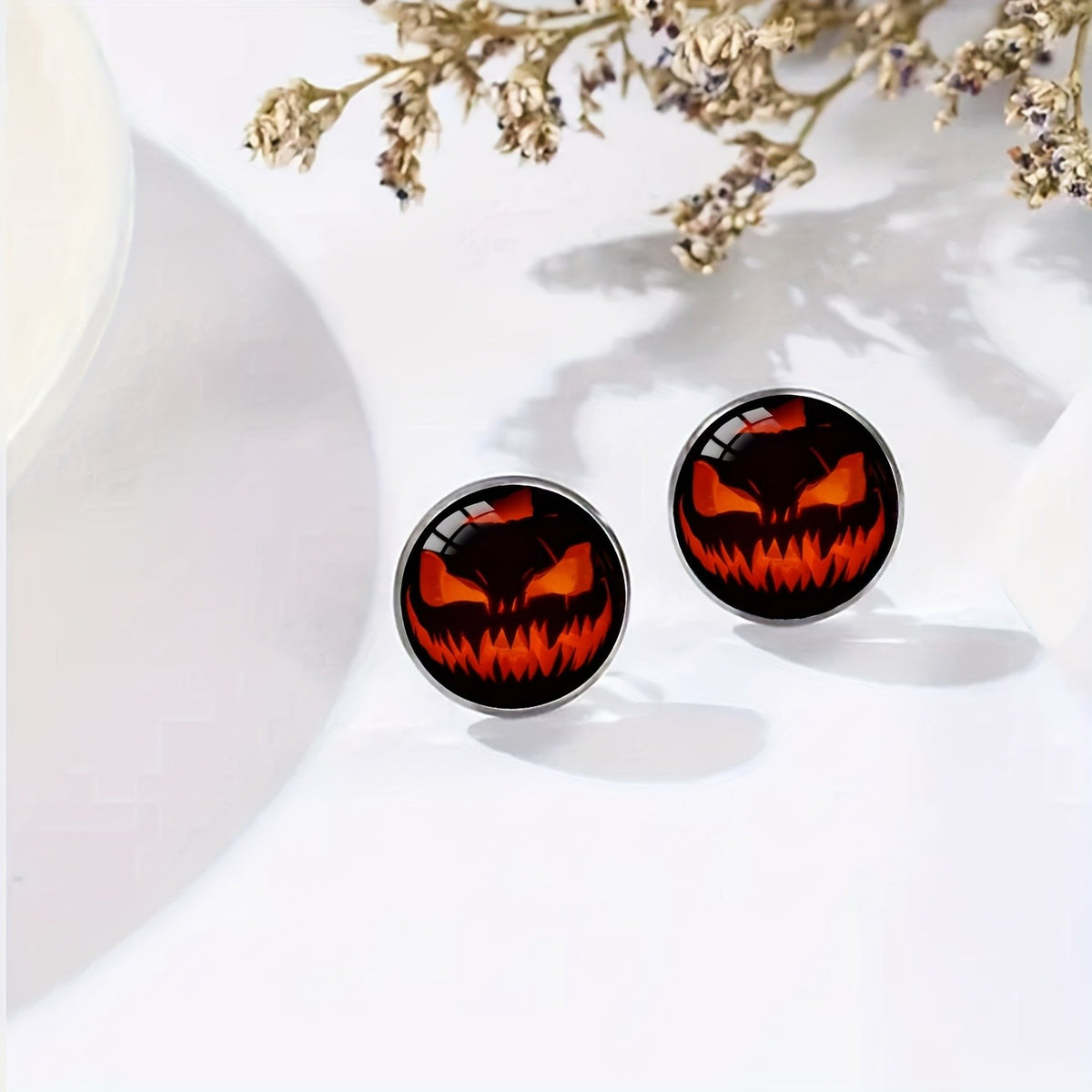 Glowing Jack-o'-Lantern Stud Earrings