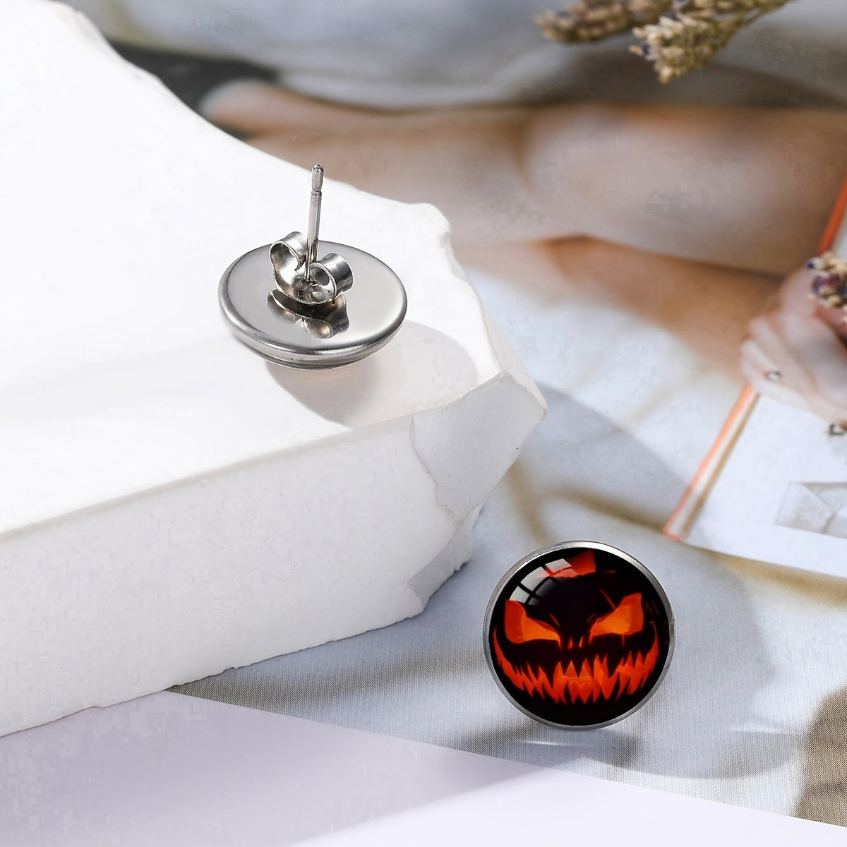 Glowing Jack-o'-Lantern Stud Earrings
