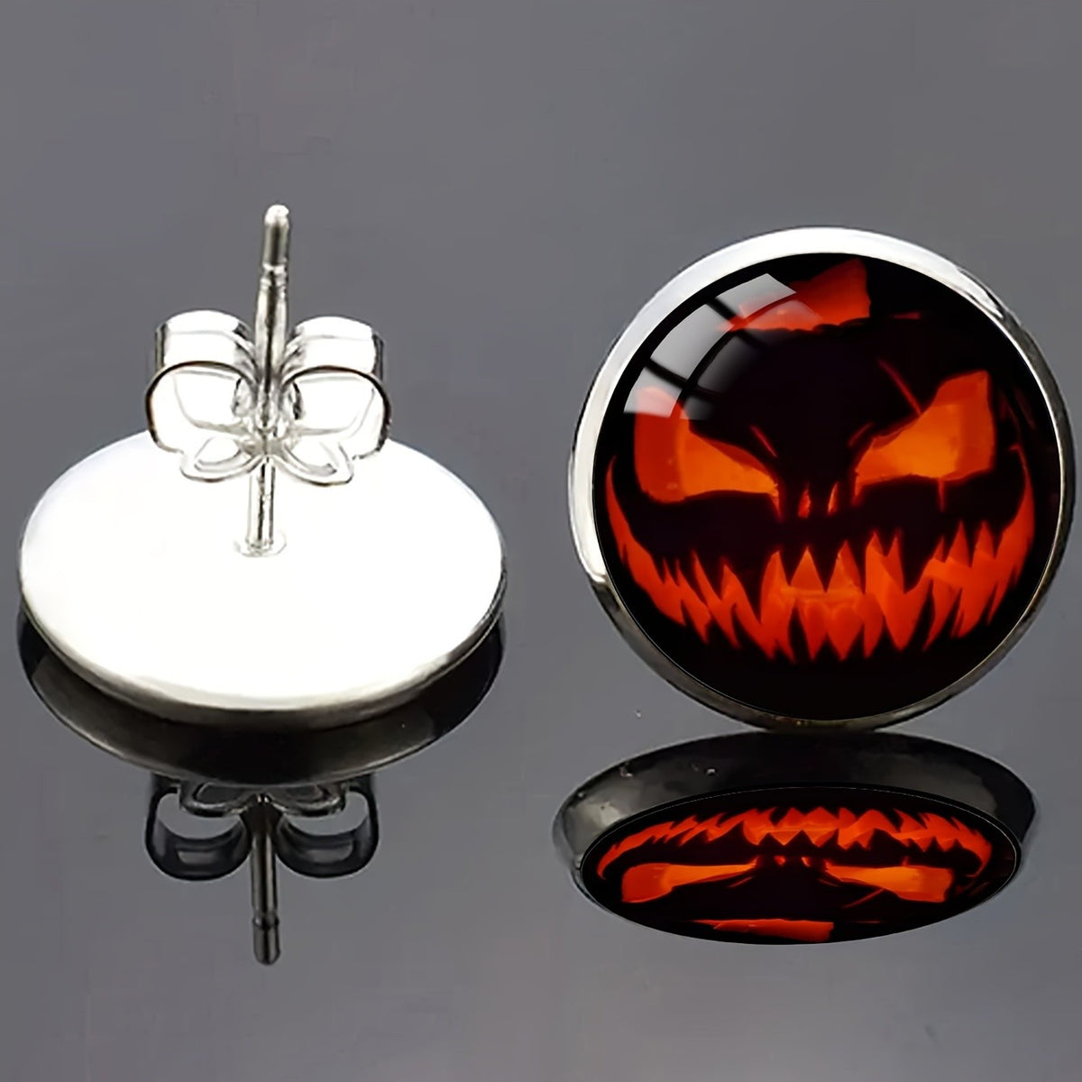 Glowing Jack-o'-Lantern Stud Earrings