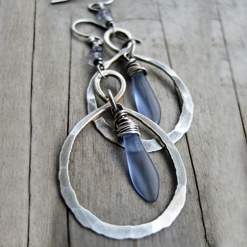 Hammered Hoop Drop Earrings
