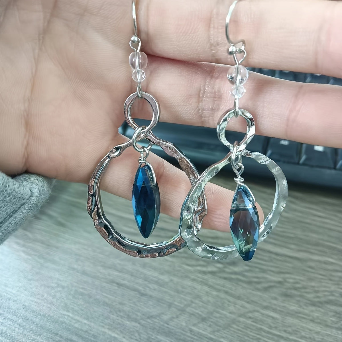 Hammered Hoop Drop Earrings