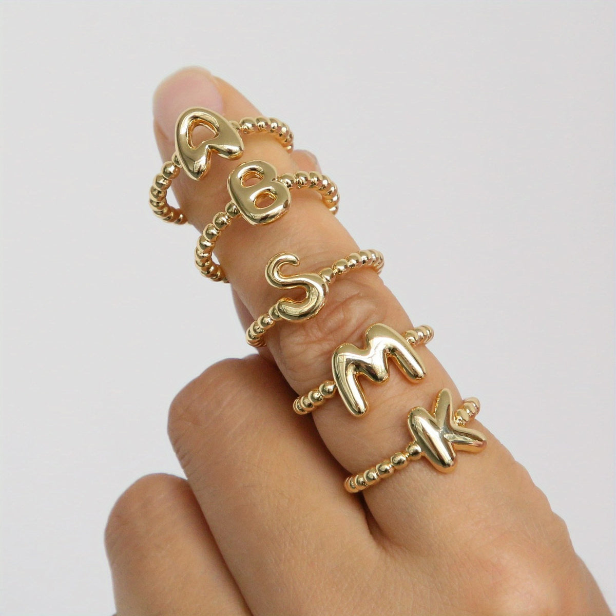 Beaded Initial Adjustable Ring