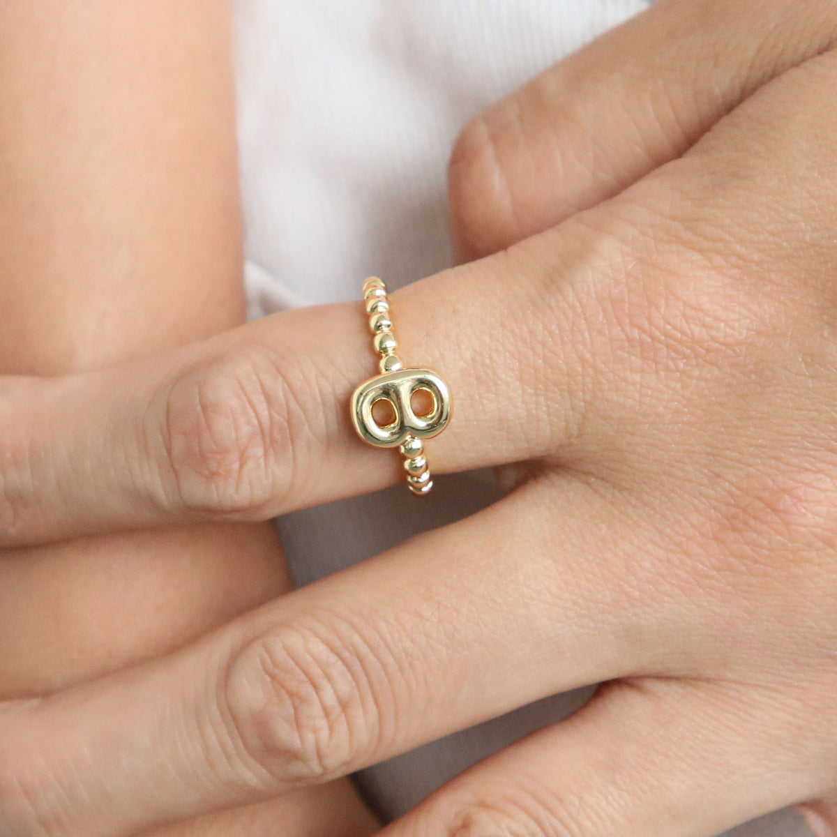 Beaded Initial Adjustable Ring