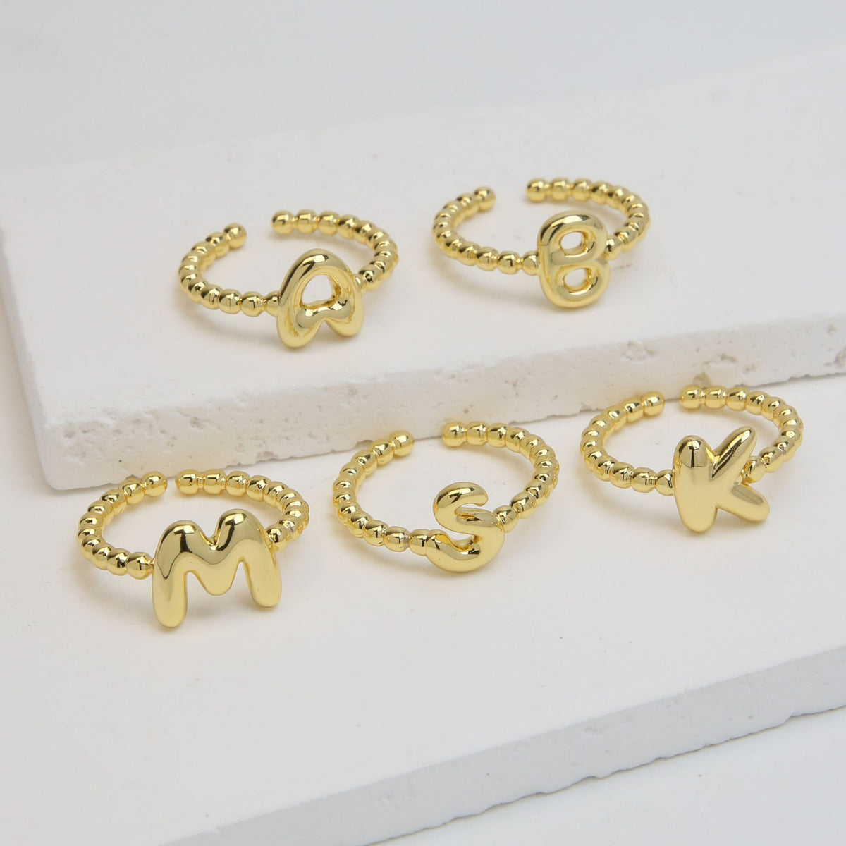 Beaded Initial Adjustable Ring