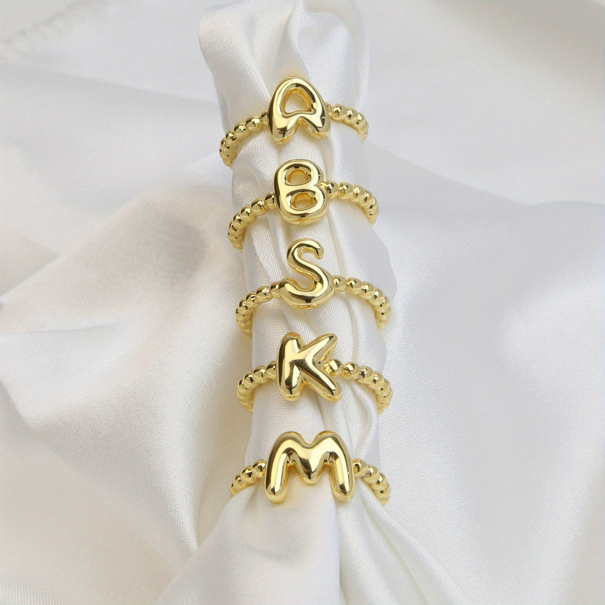 Beaded Initial Adjustable Ring