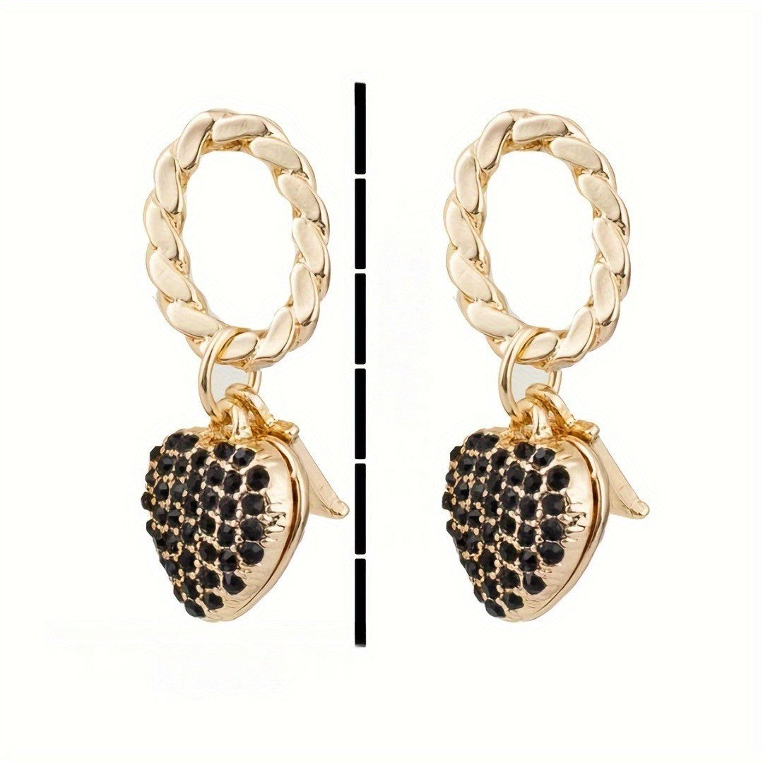 Black Zircon Initial Heart Earrings