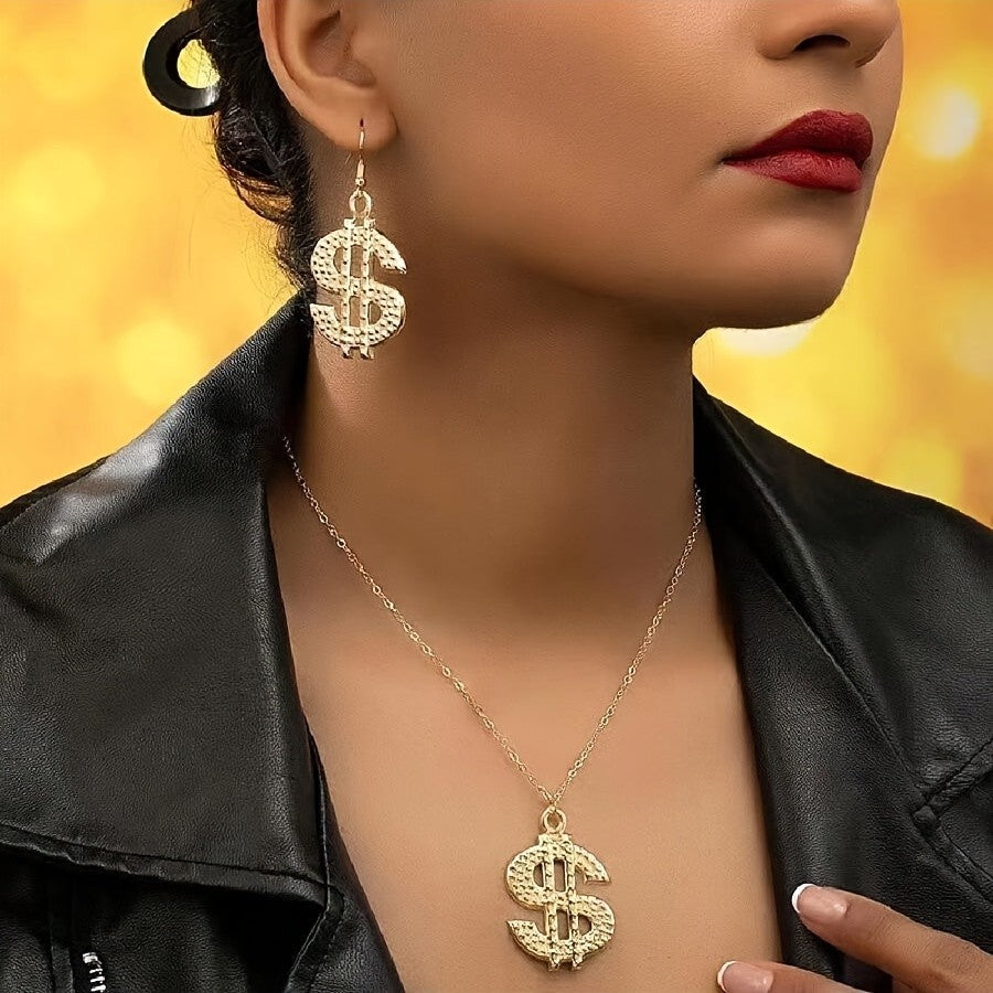 Paved Dollar Sign Jewelry Set