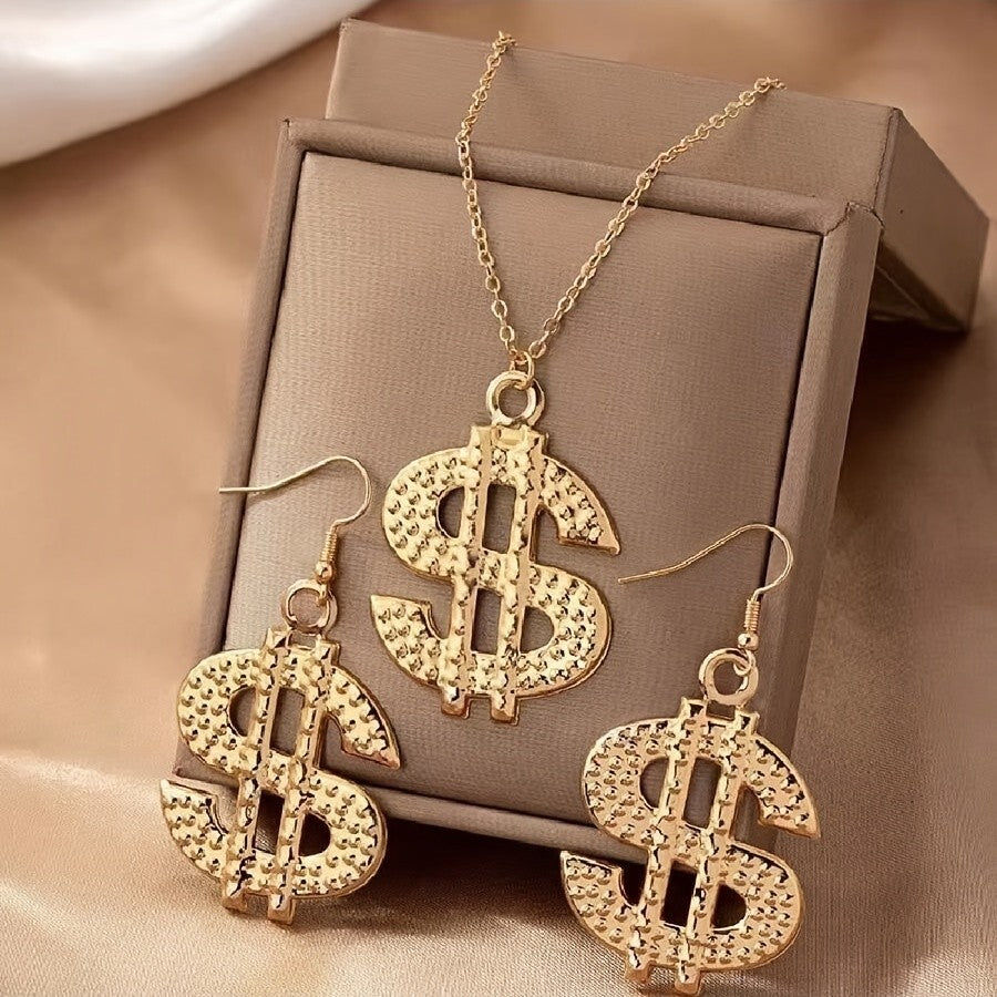 Paved Dollar Sign Jewelry Set