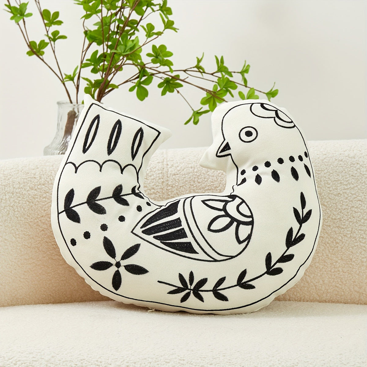 Teal Embroidered Bird Pillow