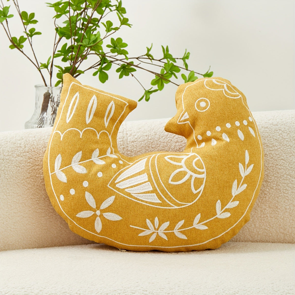 Teal Embroidered Bird Pillow